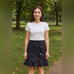 Leifsdottir (Anthropologie) ruffle stretch denim skirt in dark blue size 6 EUC